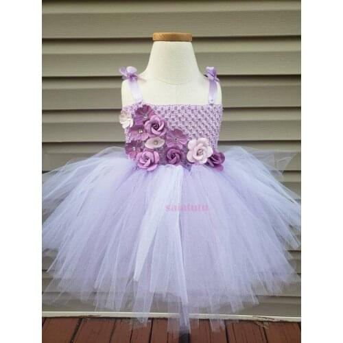 Purple Petal Spring Summer Autumn Winter Kids Clothes Children Princess Wedding Clothing Vestido tutu Costume Girls dress