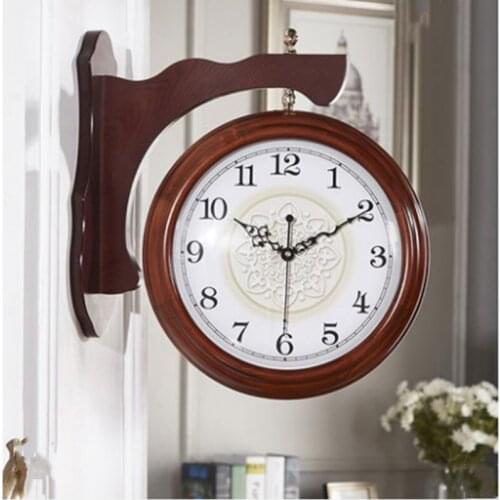 Double-sided Wall Clock Living Room European-style American Solid Wood Watch Pastoral Creative Modern Simple Wall Clock