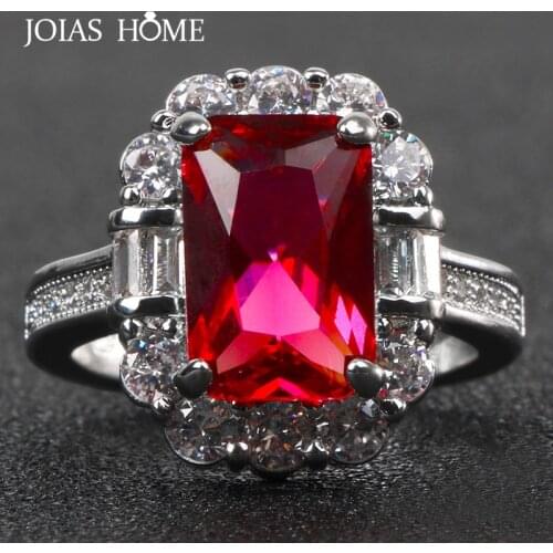 Joiashome Vintage Women Silver Ring With Rectangle Shape Ruby Gemstone Silver 925 Jewelry Wedding Engagement Party Gift Ring