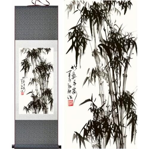Bamboo painting Chiense characters and Flower painting Home Office Decoration Chinese scroll paintingPrinted painting