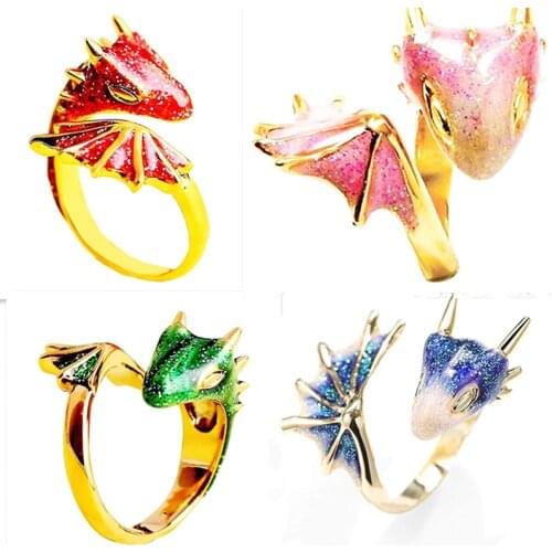 2021 Summer Trendy Gold Glitter Green Enamel Snake Dragon Adjustable Finger Midi Rings Korean Fashion Party Jewelry