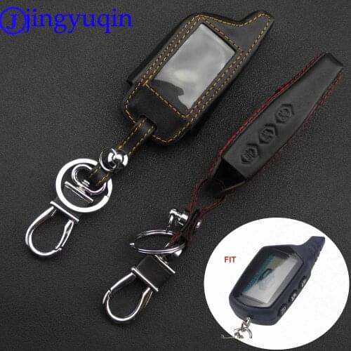 Jingyuqin Remote 3 Buttons Leather Key Cover Case For Starline B9 B6 A91 A61 Twage Two Way Car Alarm System keychain