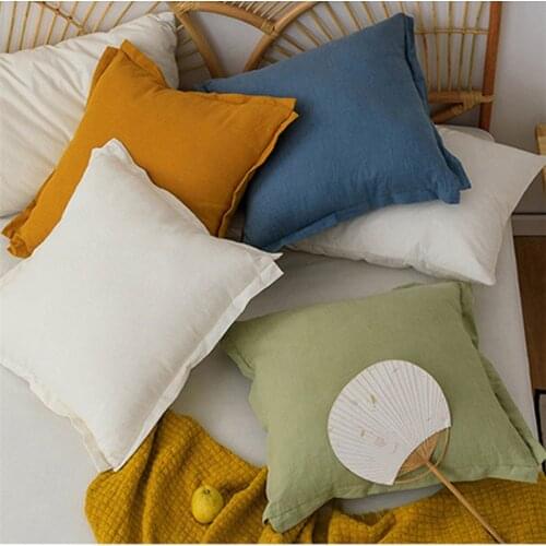 Ivory Mustard Linen Cotton Plain Cushion Cover 50x50cm Home Decoration Blue Pillow Cover Throw Pillows Decor For Couch Bed Room