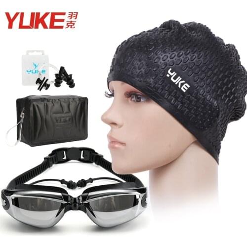 Swimming cap Men women prescription goggles myopia Silicone natacion Waterproof hat piscina diving earplug set Diving glasses