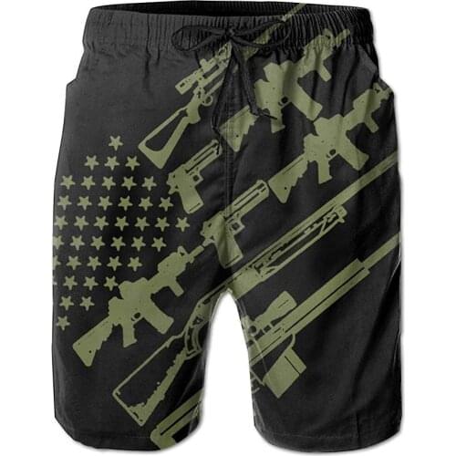 Mens Shorts USA Flag Gun Pattern Swim Trunk Board Short Beach Shorts