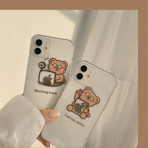 Creative Work Bear Pattern Mobile Phone Case for IPhone 11 12pro 12mini Soft Case Shell for IPhone 7 8 XR XS Mobile Phone Case