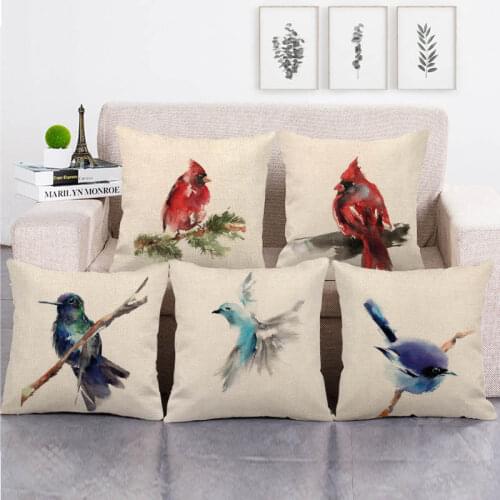 45cm*45cm watercolor winter bird design linen/cotton throw pillow covers couch cushion cover home decor pillow