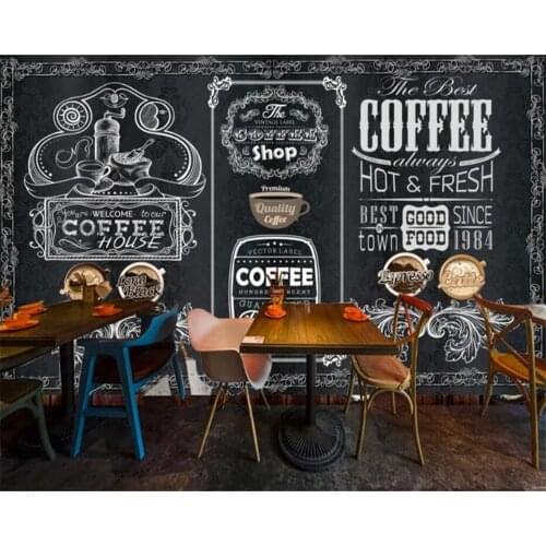 Custom wallpaper 3D wallpaper retro nostalgic hand-painted blackboard coffee shop background wall living room bedroom wallpaper
