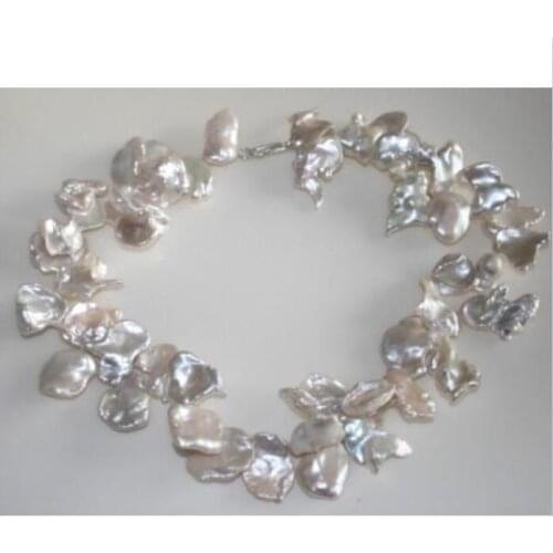 Huge 18" 14-16mm natural white baroque AAA pearl necklace
