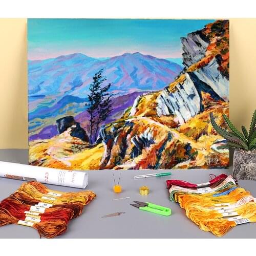 Landscape Autumn On Mount Picui Printed Canvas 11CT Cross Stitch Set Embroidery DMC Threads Handicraft Hobby Different