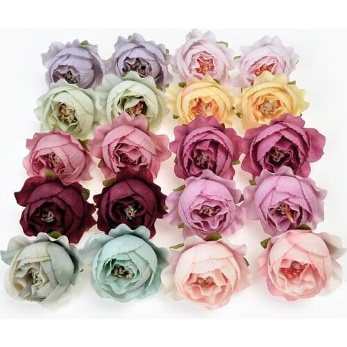 10pcs Silk peony Artificial Flower 4cm Stamen Flower head Wedding Decoration Items Wreath DIY Handicraft rose Fake Flowers