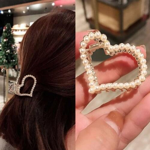 Simple Women Alloy Versatile Hairpin Geometric Diamond Inlaid Pearl Hair Claws Girls Sweet Hair Clips Hair Accessories