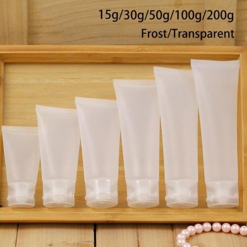 15ml 30ml 50ml 100g Empty Matte Plastic Cosmetic Bottle Facial Cream Squeeze Tube Packaging Container Flip Cap Frost Clear 20pcs