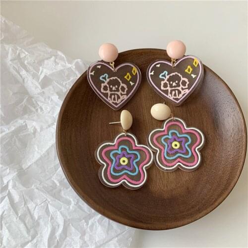 2021 new Korean version retro geometry ice cream earring color acrylic resin graffiti star love earring
