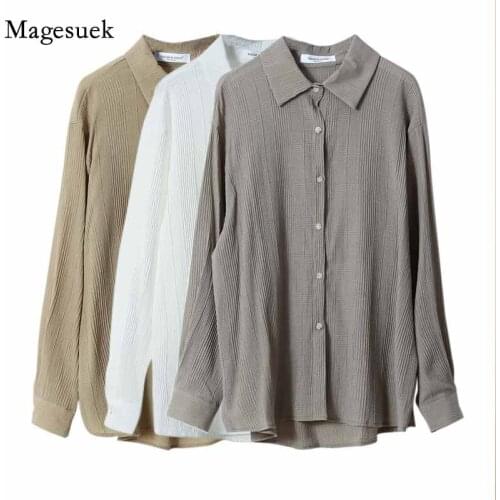 Loose Korean Style Long Sleeve Blouse Women 2020 Autumn and Winter Inner Turn-down Collar Cardigan White Shirts Top Blusas 12142