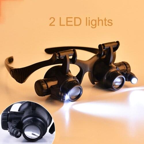 Headband Magnifying Glasses Watch with LED Lights Interchangeable Lens Loupe lenses Magnifier Glasses Jewelry Clock Repair loupe