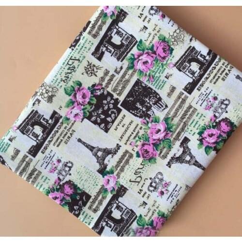 Vintage Brand Zaka Blooming Rose Flower & UK Effiel Tower Printed Cotton Linen Fabric For DIY sewing TableCloth Mat Pillow