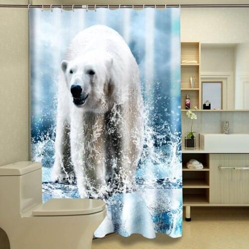 Playing polar bear animal Pattern Polyester Fabric Waterproof Shower Curtain Eco-Friendly Bathroom Curtain Home