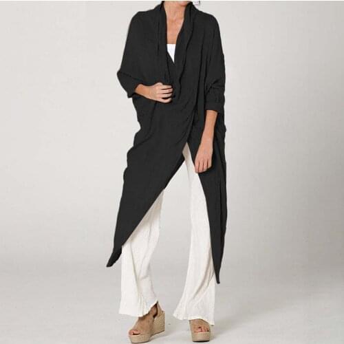 Plus Size Asymmetric Hem V Neck Long Top Cotton Linen Soft Streetwear Daily 2021 Slit Beach Casual T-shirt Fashion Women #t3g