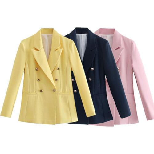 MXTIN 2021 Women Autumn Vintage Solid Double Breasted Blazers And Jackets Fashion Lapel Collar Office Lady Female Blazer Coat