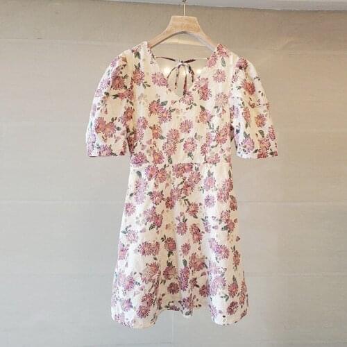 New Runway High Quality Summer Luxury Embroidered Womens Dress Cotton Linen Daisy Print Lace Sweet Dress Vestidos