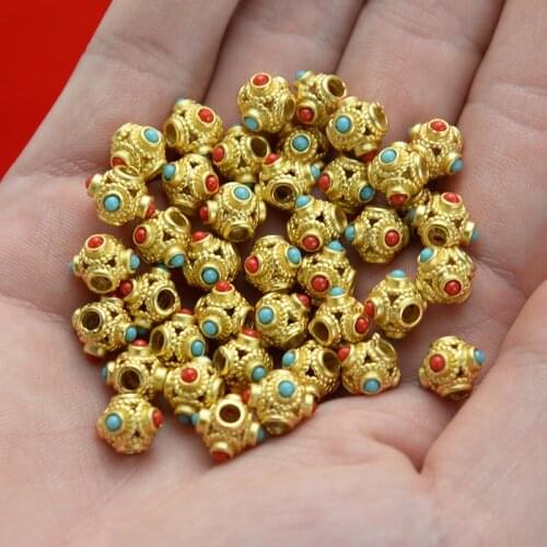 10pc Natural Gufa gold 7.8*7.5mm Beads DIY Bracelet Bangle Earrings Shajin accessories Jewellery Fashion Amulet Women Men
