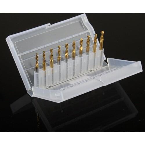 10pcs/set Titanium Nitride Coated Carbide 2.3mm-3.175mm PCB Dremel CNC Drill Bits Router
