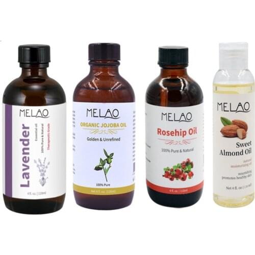 MELAO 100% Pure Organic Essential Oils Jojoba , Rosehip, Lavender, Almond Oil for Face and Body Massage Oil 118ml