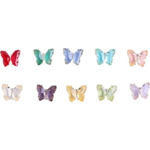 100pcs Nail Art Symphony Crystal Butterfly Accessory Rhinestone Wind Clear Icy Transparent Aurora Diamond Metal Alloy Decoration