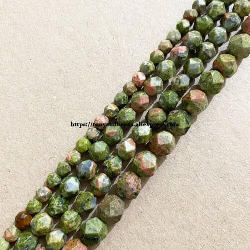 15" Natural Stone Big Cuts Faceted Unakite Jasper Round Loose Beads 6 8 10 mm Pick Size