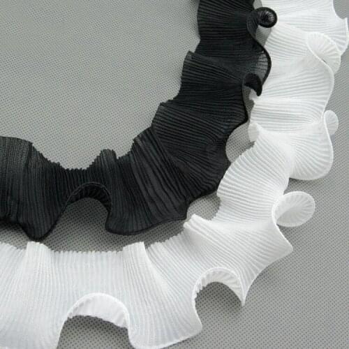 20yds Black White Pleated Chiffon Organ Fold Lace Collar Applique Wrinkle Ribbon Trim For DIY Curtain Wedding Dresses Hem Decor