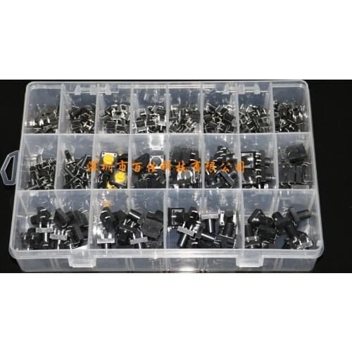 250Pcs 6*6mm 12*12mm 4-pin micro switch, touch switch, button switch, small switch 20 kinds specifications
