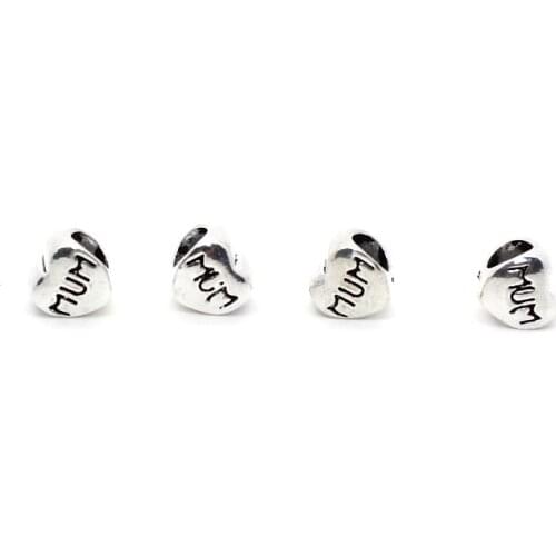 3pcs/lot 7mm 925 Silver Charms Beads Heart Shape Letter 'MUM' Design for DIY Jewelry Bracelets Necklaces Making