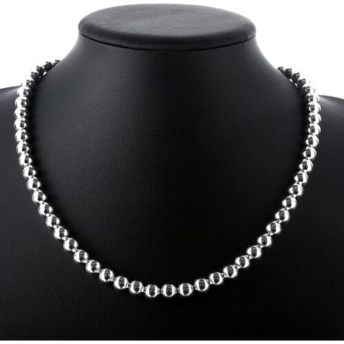 925 Sterling Silver Necklaces Jewelry 20 Inches 8MM Classic Chain beads Fashion Necklace for Women Christmas Gift