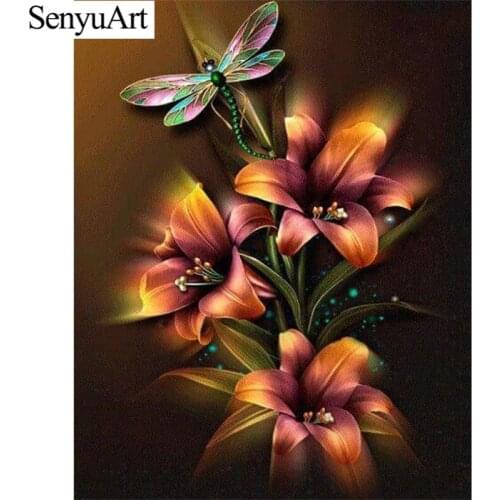 Diamond Painting Full Round Square Drill Embroidery Picture Mosaic Wall Art Flower Dragonfly Paiting Cross Stitch Kit Home Decor