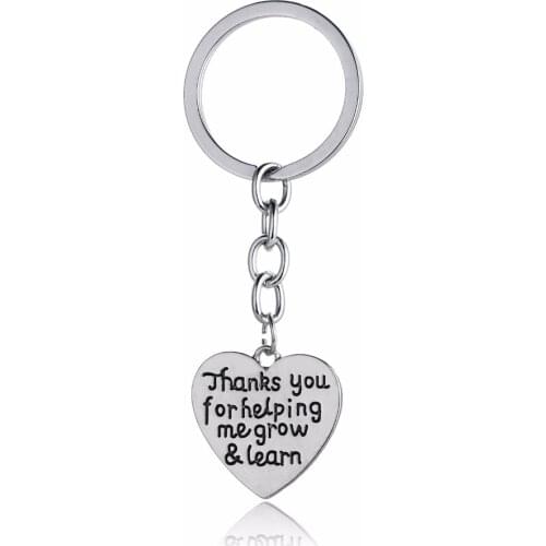 Teacher Keychain Jewelry Thanks You For Helping Me Grow&Learn Love Heart Pendants Keyring Gifts Key Chain Teachers Day Presents