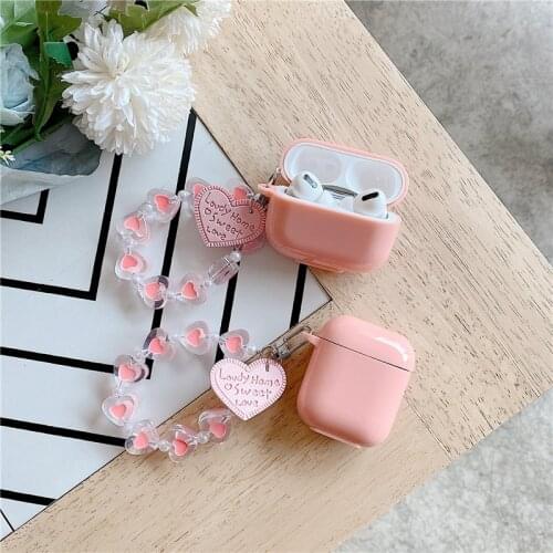Cute Pink Purple Color Earphone Case for Airpods 2 1 Soft Candy TPU Bluetooth Cover for Airpod Pro Capa with Love Heart Bracelet