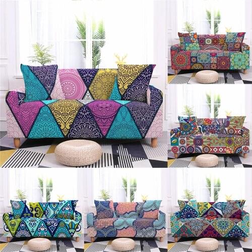 1/2/3/4 Seat Mandala Sofa Cover Sectional Stretch Elastic Corner Sofa Cover for Living Room Armchair Couch Cover Protector Decor
