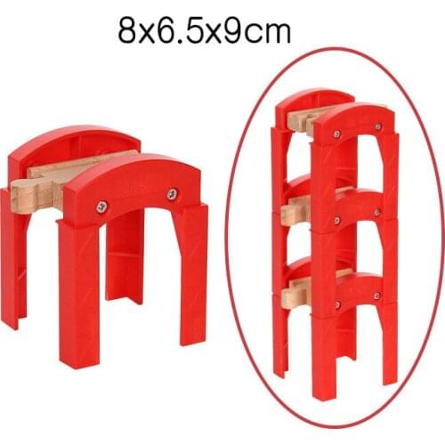 EDWONE 4PCS Red Stacked Piles Birdge Piers Wood Track Train Slot Railway Accessories Original Toy Kids Gifts Fit Tracks