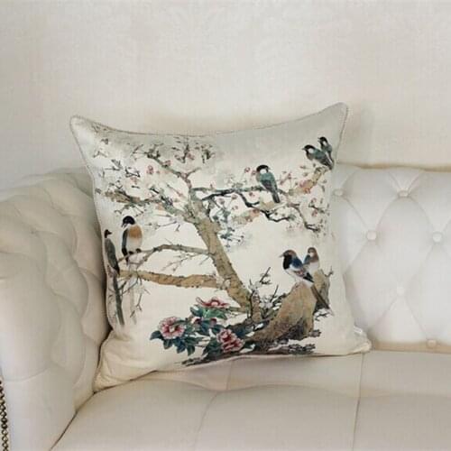 Europe 50" 60" Beige flannel Pillowcase luxury/Elegant/Trees/Birds/Home/Sofa/Clusters/Car Decor Cushion /PillowCases