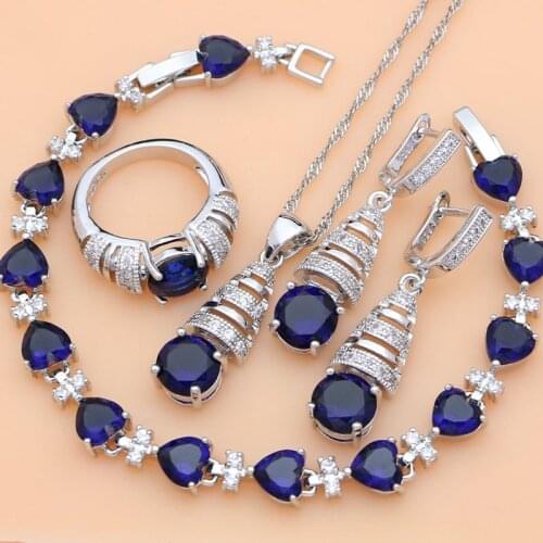 Silver 925 Jewelry Sets Blue Natural Zircon Costume Jewelry Kits indian Jewelry For Women Necklace Set