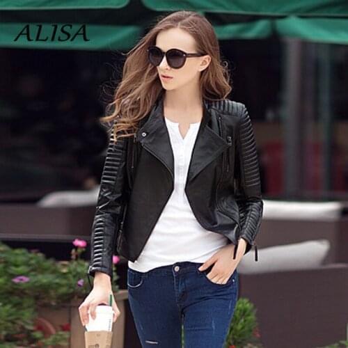 New Women Streetwear Leather Jacket Ladies Turn Down Collar Slim Short Leather Coats Spring Autumn Biker Moto Black Outwear