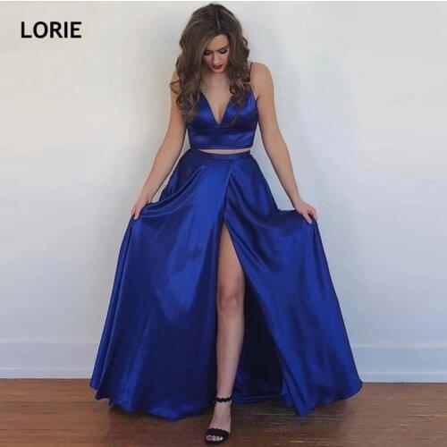 LORIE A-Line Satin Evening Dresses Sexy Side Split Blackless Plus Size Robes De Soirée Two Pieces Party Dress Suknie Wieczorowe