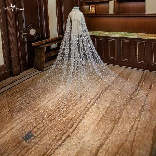 LZP301 Real Pictures Simple Wedding Veil Gold Bow Pattern Bridal Veil 4 Meters Long And 3 Meters Wide Cathedral Wedding Veil
