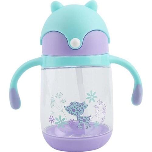 Cute Cartoon Animal Print Baby Drink Cup With Straw Baby Feeding Cups Children Outdoor Drinking Bottle Kids Training Cup 260 ml