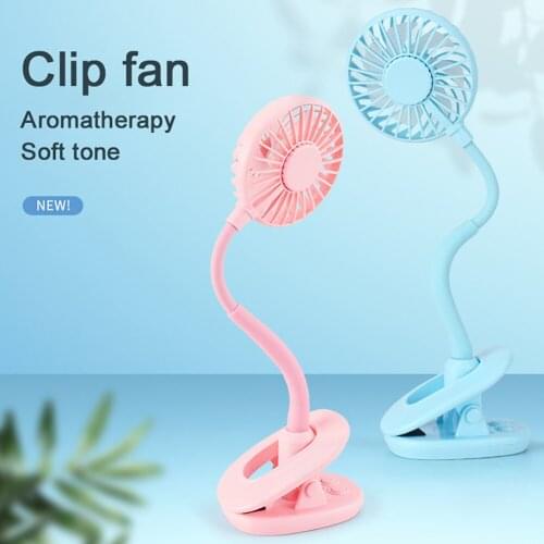Mini Aromatherapy Clip Fan USB Rechargeable Handheld Electric Ventilator Desk Fan with Colorful Night Light 3 Speeds Settings