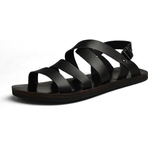 Cow Leather Men Sandal Tripple Bands Cross Tied Beach Shoes White Brown Black Moccasin Summer