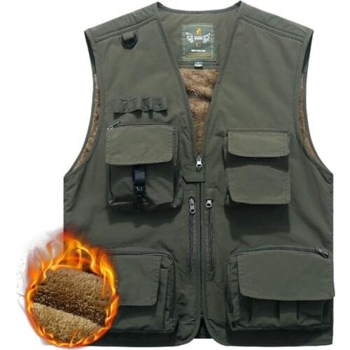 Large Size 5XL Men Multi-pocket Winter Fleece Thicken Warm Vest Waistcoat Photography Fishing Outdoor Tactical Sleeveless Jacket