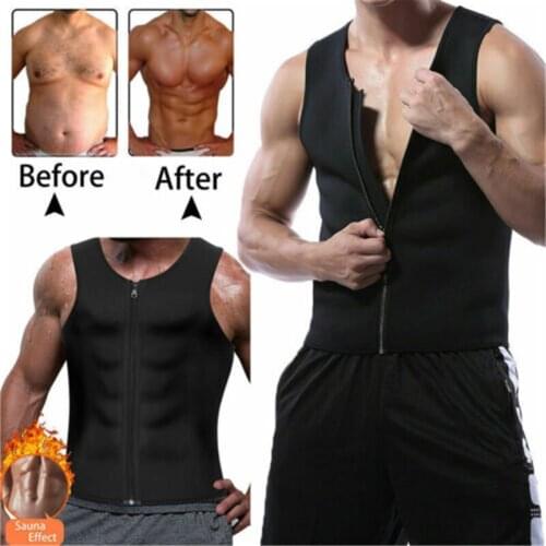 Plus Size Body Shaper Men Zipper Slimming Vest Shapewear Neoprene Top Sweat Shirt Men Corset S-3XL Sweat Vest Casual XXXL XXL XL