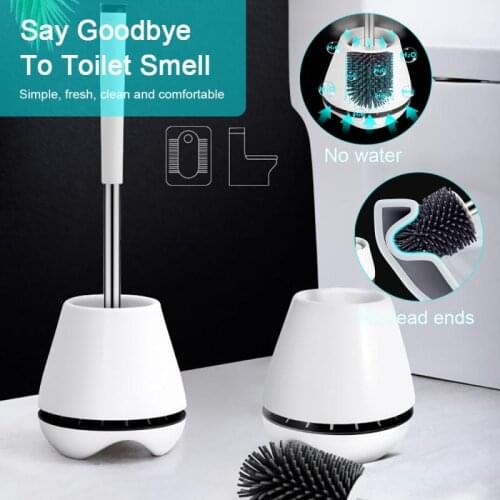 Bathroom Soft Silicone Toilet Brush Set With Holder Base Draining Water Toilet Brush Quick-drying Storage And Organization